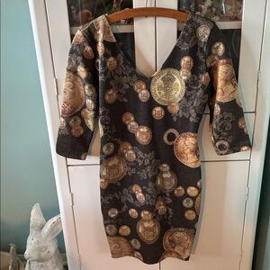 Pole Kitane sz 2 Elegant Black and Gold shimmer Women's Coin Dress euc